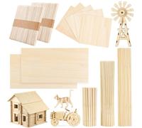 DOITEM 217 PCS Natural Wood Craft Lollipop Sticks Dowel Rods Basswood Sheets Smooth Popsicle Art Stick Square Dowel Sticks Perfect for Craft Items
