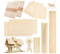 DOITEM 217 PCS Natural Wood Craft Natural Wooden Square Sticks Balsa Wood Sheets Smooth Popsicle Art Stick Square Sticks Perfect for Craft Items