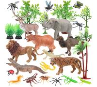 DOITEM 27 Pack Rainforest Animals Figures Toys Set Assorted Creatures Rainforest Diorama Supplies Animals Model Trees for Birthday Party Favors, Piñata Fillers, for Boys and Girls