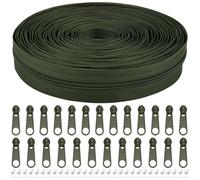 DOITEM #3 Nylon Coil Zippers by The Yard Bulk 12 Yards 11 Meters with 25pcs Zipper Sliders for DIY Sewing Tailor Craft Bag Garment Home Textile (Military Green, #3)