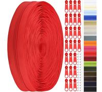 DOITEM #3 Nylon Coil Zippers by The Yard Bulk 12 Yards 11 Meters with 25pcs Zipper Sliders for DIY Sewing Tailor Craft Bag Garment Home Textile (Red, #3)