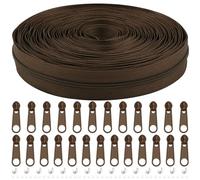 DOITEM #3 Nylon Coil Zippers by The Yard Bulk 12 Yards 11 Meters with 25pcs Zipper Sliders for DIY Sewing Tailor Craft Bag Garment Home Textile (Brown, #3)