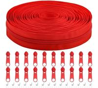 DOITEM #5 Nylon Coil Zippers by The Yard Bulk 10 Yards 9 Meters with 20pcs Zipper Sliders for DIY Sewing Tailor Craft Bag Garment Home Textile (Red, #5)