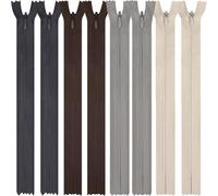 DOITEM 8pcs 20cm/8 Inch Invisible Multicolor Nylon Coil Zippers for Sewing and Crafts (Brown Dark Grey Light Grey Khaki)