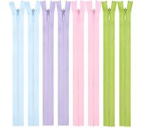 DOITEM 8pcs Invisible Multicolor Nylon Coil Zippers for Sewing and Crafts (Light Pink Blue Purple Green, 10inch/25cm)