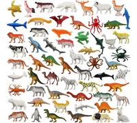 DOITEM Animal Figures, 60 Pcs Assorted Dinosaur Ocean Sea Animal Farm Animal Jungle Animals Wild Animals Dinosaurs Figure Realistic Plastic Zoo Play Set Small Figures for Cupcake Topper Party Favors
