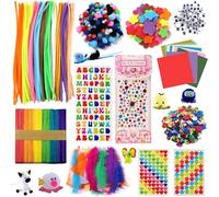 DOITEM Pipe Cleaners Craft Supplies, 1000+Pcs Arts and Crafts Supplies Including Pipe Cleaner Wiggle Googly Eyes Pom Poms Feathers Sticks Sequins Foam Flowers Papers Heart Stickers for Kids Adults