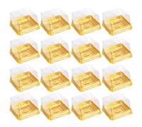 DOITOOL 100Pcs Golden Square Moon Cake Box with Clear Lid, 50G Pastry Box for Egg-Yolk Puff, Mini Cake, Macaron,Muffin,Bakery Storage - 5.7 * 5.7 * 4cm