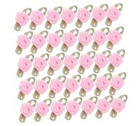 DOITOOL 100pcs Mini Satin Ribbon Roses with Leaves Fabric Corsage Materials for Wedding Decor Pre-Made Mini Sewing Bows for DIY Scrapbooking Hair Clips and Craft Embellishments