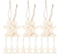 DOITOOL 100pcs Unfinished Gingerbread Man Cutout Wooden Ornaments Christmas Hanging Decoration Khaki Color Safe to Use Not Easy to Fade for DIY and Christmas Party