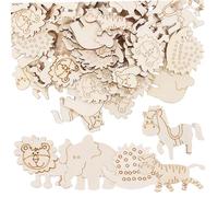 DOITOOL 100pcs Wooden Animal Embellishments for Crafts Natural Rustic Wood Cutouts DIY Painting Supplies for Creative Seasonal Decorations