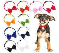 DOITOOL 10pcs Adjustable Pet Collars with Bow Tie Kitten and Puppy Collar Set Including Gold, Black, White, Blue, Navy, Red, Pink, Magenta, Green, Orange for Small Dogs and Cats