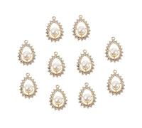 DOITOOL 10Pcs Alloy Oval Pendants with Pearl and Rhinestones DIY Jewelry Making Charms for Earrings Hair Accessories Bag and Phone Decorations Craft Supplies