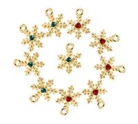 DOITOOL 10pcs Alloy Snowflake Charms with Crystal Inlay Mini Pendant Set for DIY Jewelry Making, Green and Red Gold Tone, Holiday Bracelet Craft Accessories for Christmas and Winter Decor