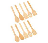 DOITOOL 10pcs Bamboo Cooking Utensil Long Handle Nonstick Spatulas and Slotted Spoons for Delicate Foods Flipping Serving Baking Kitchen Tools for Home Chefs