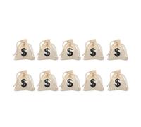 DOITOOL 10pcs Canvas Drawstring Bags with Lovely Letter Pattern, Small Beige Game Coins Bags for Party and Festival, Convenient to Store and Carry Candy and Snack Pouches