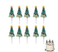 DOITOOL 10Pcs Christmas Cupcake Toppers Christmas Cake Decorations Xmas Tree Cake Toppers Xmas Cupcake Decorations for New Year Birthday Holiday Party Decor Supplies