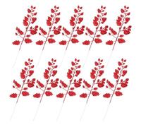 DOITOOL 10Pcs Christmas Faux Glitter Leaves Red Artificial Bay Leaf Ornaments for Holiday Floral Arrangements Wedding Crafts Table Centerpieces Indoor Decorations