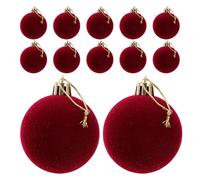 DOITOOL 12Pcs 8Cm Red Velvet Flocked Hanging Baubles - Shatterproof Round Christmas Tree Ornaments for Valentines Day, Wedding, and Holiday Party Decorations