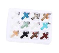 DOITOOL 12Pcs Natural Stone Cross Pendant Charms for DIY Jewelry Making Vibrant Mixed Colors for Necklaces and Bracelets for Crafting Enthusiasts