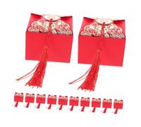 DOITOOL 12pcs Red Paper Candy Cases with Tassels Chinese Style Wedding Favor Boxes for Party Decorations Elegant Peony Double Medium
