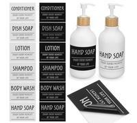 DOITOOL 12pcs Waterproof Bathroom Labels for Bottles, Soap Dispenser Stickers with White and Black Art Fonts, 90x67mm Non-Adhesive Shower Shampoo Conditioner Storage Tags for Home