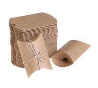 DOITOOL 150pcs Kraft Pillow Boxes with Twine for Candy Packaging, Small Foldable Paper Gift Boxes in Khaki Colour, Easy to Carry, for Weddings and Hotel Events