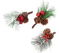 DOITOOL 15pcs Artificial Christmas Mini Pendents Set Red Berries and Pine Needles, Snowflake Style, Suitable for Christmas Tree and DIY Holiday Decorations