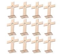 DOITOOL 18Pcs Unfinished Small Wooden Crosses for Crafts - Stand Up Christian Cross Desk Decor - Baptism and Communion Centerpiece Wood Cutouts for Church DIY Decorations