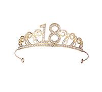 DOITOOL 18th Birthday Crown Fashionable Rhinestone Tiara Gold Alloy Hair Accessory Headwear