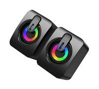 DOITOOL 1Pair Wired Gaming Speakers with USB Power Line Volume Control LED Lights Compatible with Laptop and More Elegant Desktop Sound System for Home Decoration