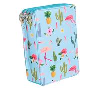 DOITOOL 1pc Large Capacity PU Pencil Case Slots Multi Functional Drawing Pencil Organizer Bag for Art Students Stylish Flamingo Blue Design for Use