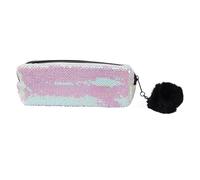 DOITOOL 1Pc Sequin Pencil Pouch for Chic Mermaid Cosmetic Bag with Zipper for Travel and Makeup Storage Stylish Design Pink and White