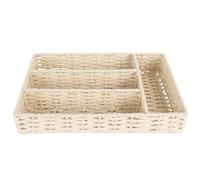 DOITOOL 1pc Tray Drawer Basket Woven Coffee Compartmentalized for Room Utensil Organizing Wicker Holder Jewelry Decor Cabinet Divided Organiser Remote Grass Natural Beige Desk