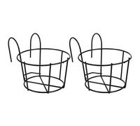 DOITOOL 2 Pack Round Metal Hanging Railing Planters, Wire Pot Holder Plants Hangers Black Potted Stand Iron Rack Balcony Planter Basket for Outdoor Balcony Fence, Size S