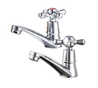 DOITOOL 2 Pcs Basin Taps Mixers Bathroom Sink Tap Basin Mixer Tap Single Lever Basin Faucet Cross Handle Cold Water Sink Basin Taps for Bathroom Kitchen (Blue and Red Drop Model)