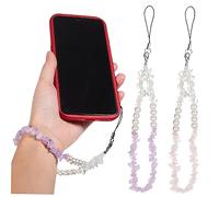DOITOOL 2 Pcs Beaded Phone Chains with Crystal Stones Fashionable Lost Lanyards Wrist Straps Versatile Cell Phone Accessories for Keys Cameras Handbags Stylish Decoration for All Occasions