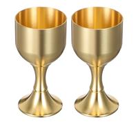 DOITOOL 2 Pcs Brass Wine Goblets - 7.7cm Small Communion Cups Set - Solid Brass Holy Chalice Goblet for Altar Religious Ceremony - Metal Wine Cup for Wedding Toasting and Medieval Party Decor