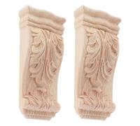 DOITOOL 2 Pcs Hand-carved Wooden Column Corbels 8x18cm, Traditional Unpainted Wood Trim Brackets for Kitchen Cabinets and Rustic Home Shelf Supports