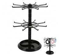 DOITOOL 2-Tier Rotating Jewellery Stand Black - Adjustable Necklace Holder & Keyring Display Stand for Selling - 360° Spin-ning Small Bracelet Organizer Tree with Base Storage Tray (30cm)