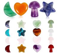 DOITOOL 20 Pcs Natural Crystal Heart Shape Moon Star and Mushroom Stones Set Small Decorative Heart Shape Stones for Divination and Ornament Collection