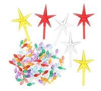 DOITOOL 206Pcs Small Ceramic Christmas Tree Replacement Bulbs and Star Ornaments Set, Mixed 7-Color Flame Peg Lights for Indoor Vintage Ceramic Tree Decoration Accessories