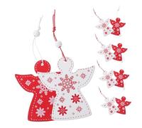 DOITOOL 20pcs Angel Shaped Wood Christmas Pendants Winter Hanging Decorations for Tree Cute Xmas Party Props Unique Home Decor Red and White Designs