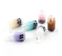 DOITOOL 20pcs DIY Simulation Pearl Milk Tea Cup Charms Random Color Keychain Accessories for Jewelry Making Cute Earring Decor for Parties Background Decorations Random Color