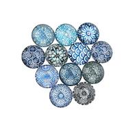 DOITOOL 20PCS Round Blue Grey Jewelry Patches Durable Glass Stickers for DIY Crafts Creative Color Series Gems for Earring Cuff Link Clock Vase Decoration for Birthdays and Weddings