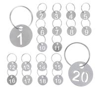 DOITOOL 20pcs Stainless Steel Numbered Key Tags 1-20 Round 23mm Diameter Key Identifier Labels with Rings for Office and Hotel Organization