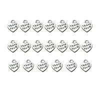 DOITOOL 20PCS Thank You Lettering Charms for DIY Jewelry Making Antique Silver Heart Shape Pendants for Bracelets and Necklaces for Crafting