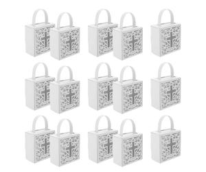 DOITOOL 25pcs Mini White Bags with Cross - Catholic Baptism Treat Boxes - Chocolate Candy Wrapping Case for Easter Favors Confirmation Party Supplies