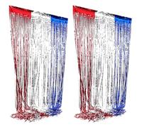 DOITOOL 2pcs 4th of July Foil Fringe Curtains 1x3m Red Silver Blue Tinsel Curtain Backdrop for Independence Day Party Decorations and Photo Booth Props