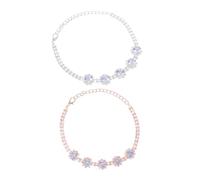 DOITOOL 2pcs Adjustable Rhinestone Cat and Dog Necklace Silver and Rose Gold Pet Collar Jewelry with Cooperized Silver for Comfortable Wear and Stylish Fit